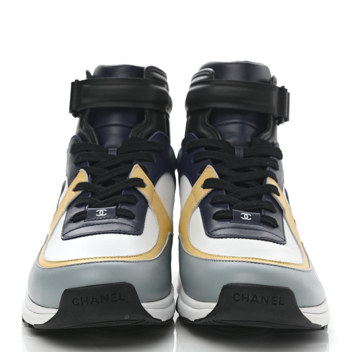 Calfskin Patent Lambskin Mens CC High Top Sneakers 45 White Yellow Navy Black