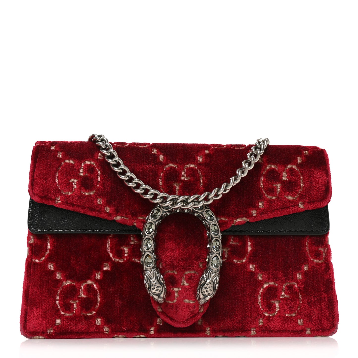 Velvet GG Monogram Super Mini Dionysus Shoulder Bag Red Cipria Black
