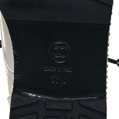 Chanel Crackled Calfskin Pearl Chain CC Combat Short Boots 36.5 White 6 of 9