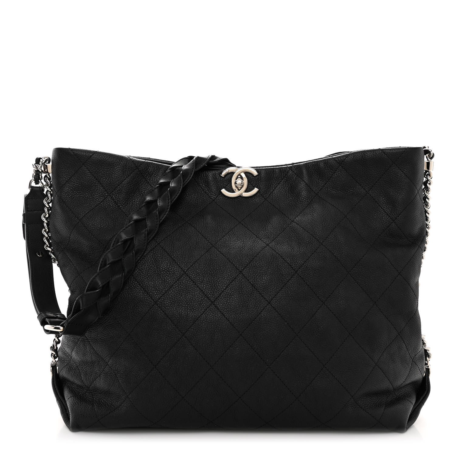 Chanel Grained Calfskin Stitched Medium Braided With Style Hobo Black 1 of 10