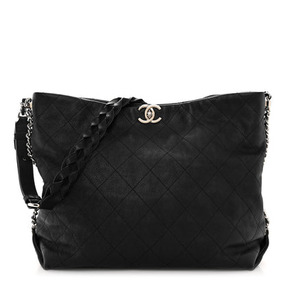 Chanel Grained Calfskin Stitched Medium Braided With Style Hobo Black 1 of 10