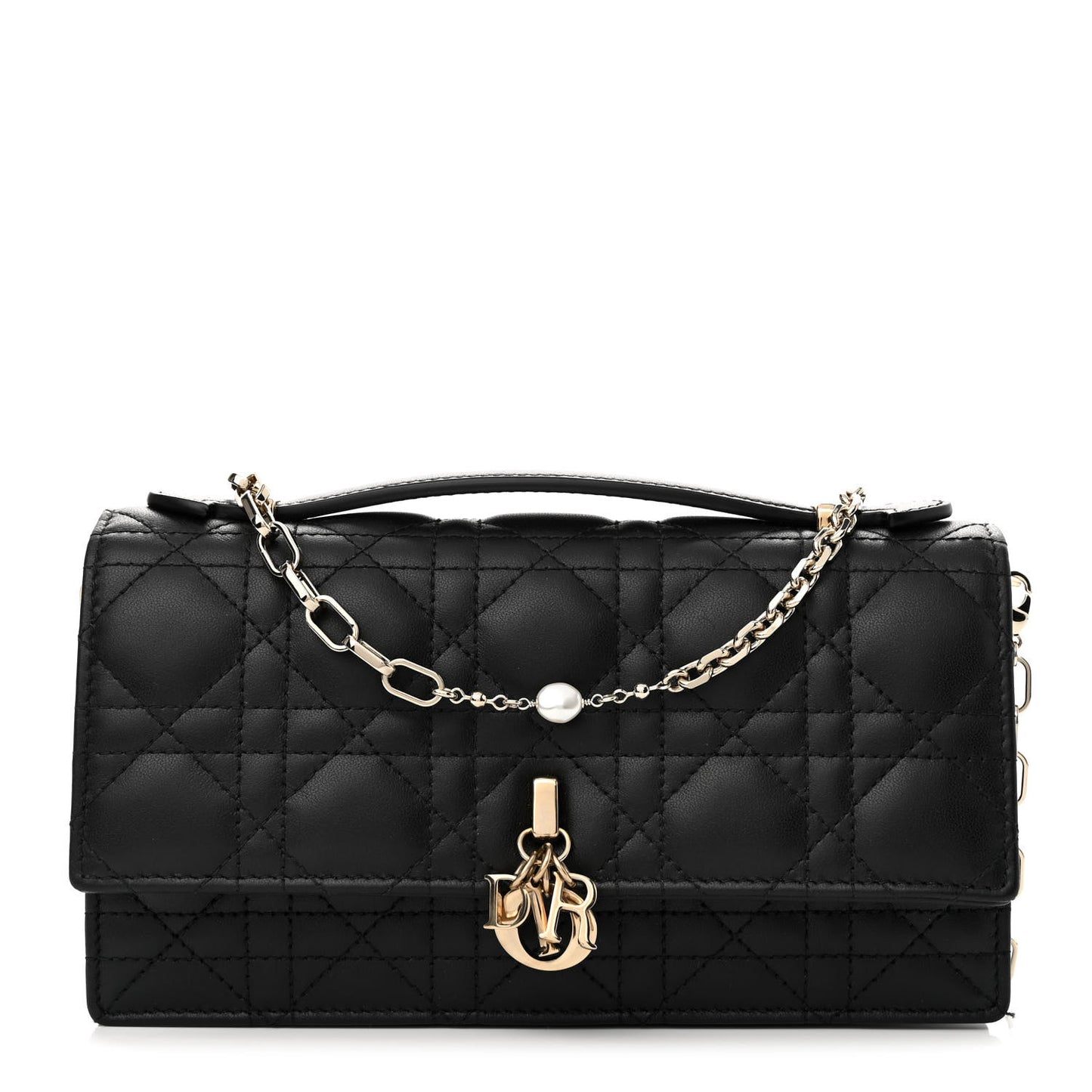Lambskin Cannage Lady Dior Phone Pouch Black
