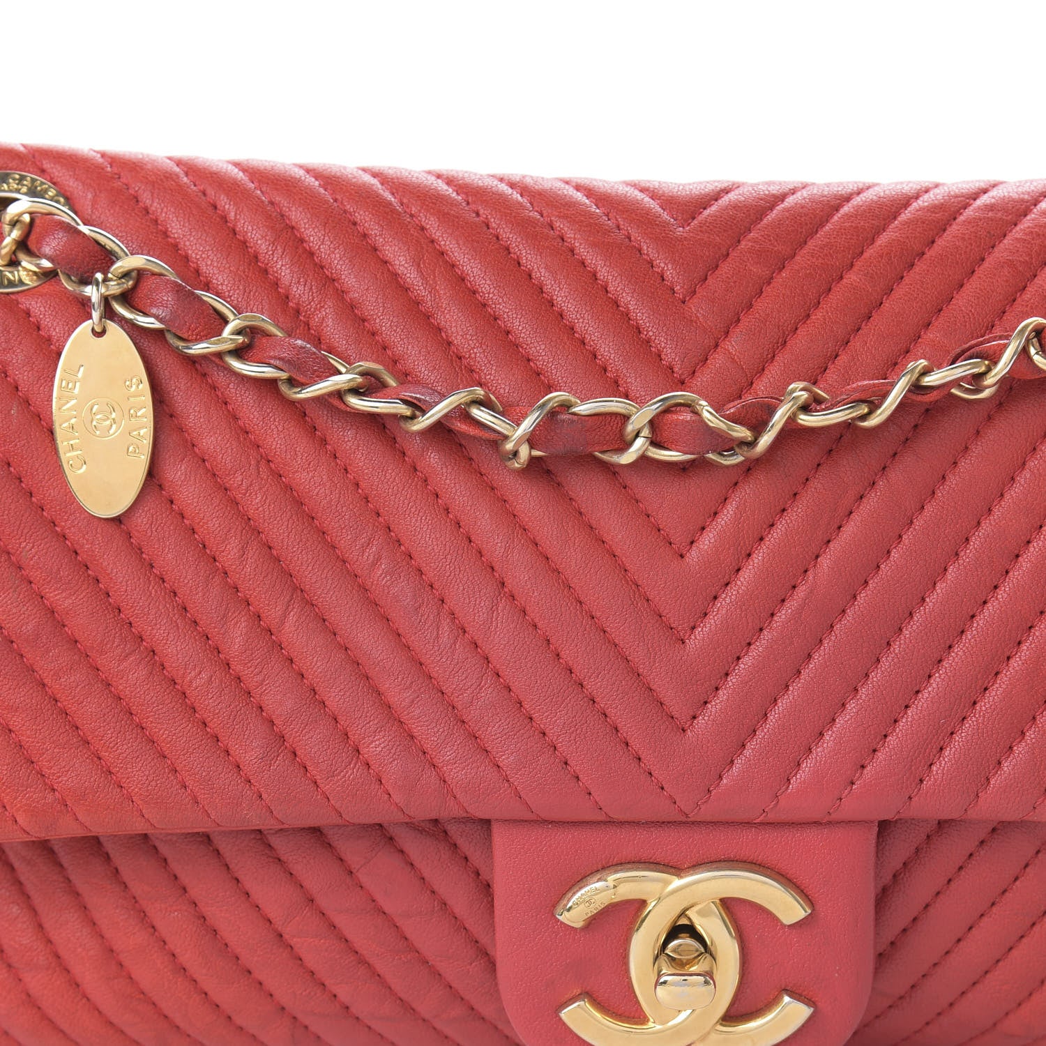 Chanel Calfskin Surpique Chevron Medium Flap Red 10 of 10