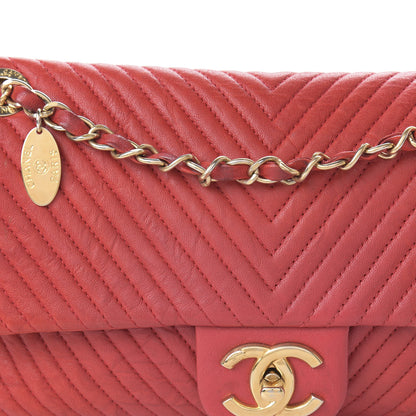 Chanel Calfskin Surpique Chevron Medium Flap Red 10 of 10