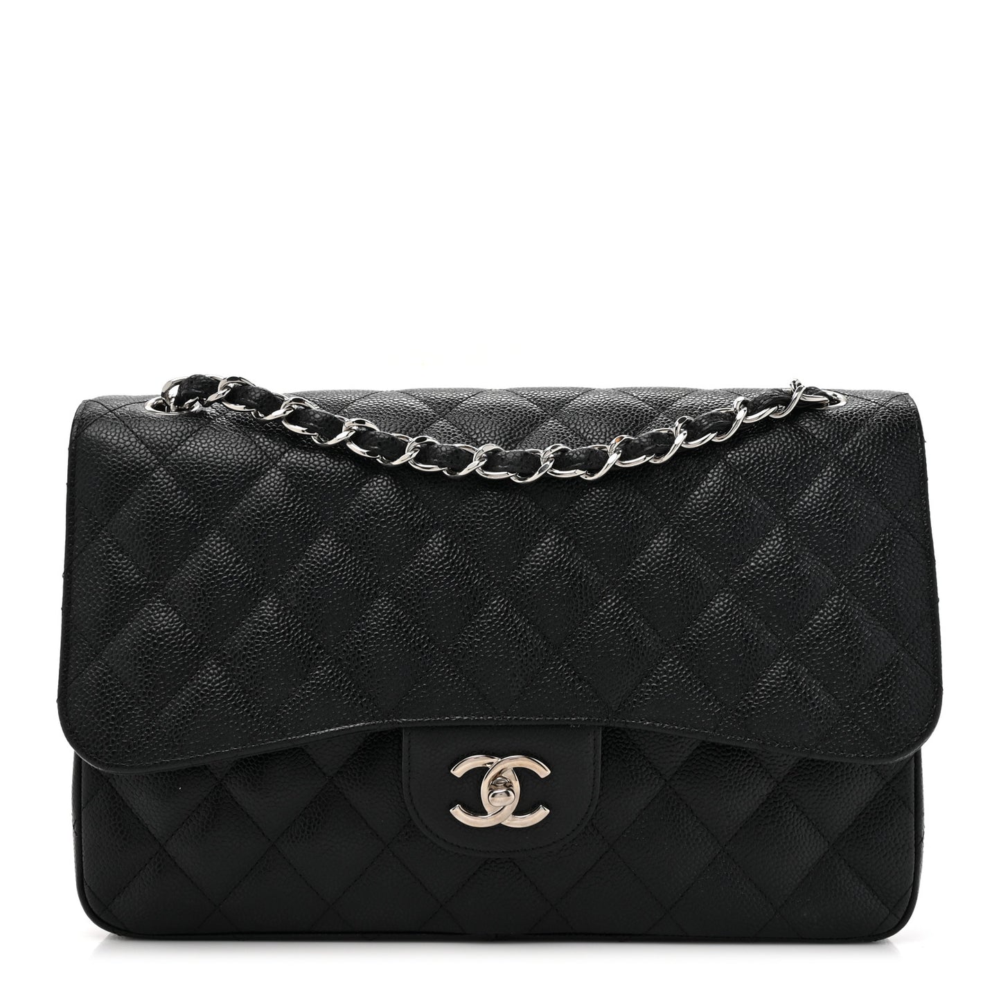 Caviar Quilted Jumbo Double Flap Black
