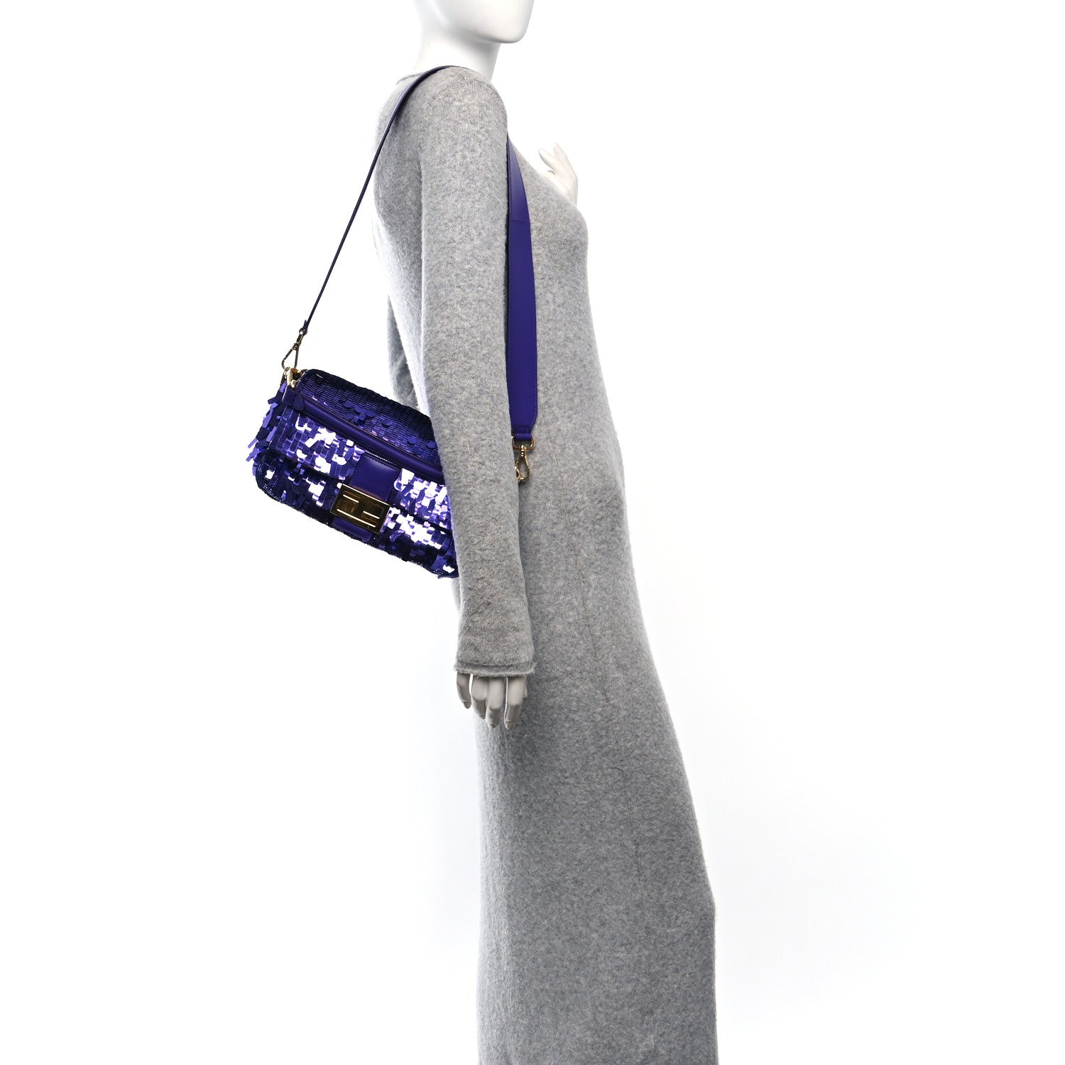 Fendi Sequin Paillettes Shiny Nappa Sex and the City Baguette Viola Purple Rain 3 of 12