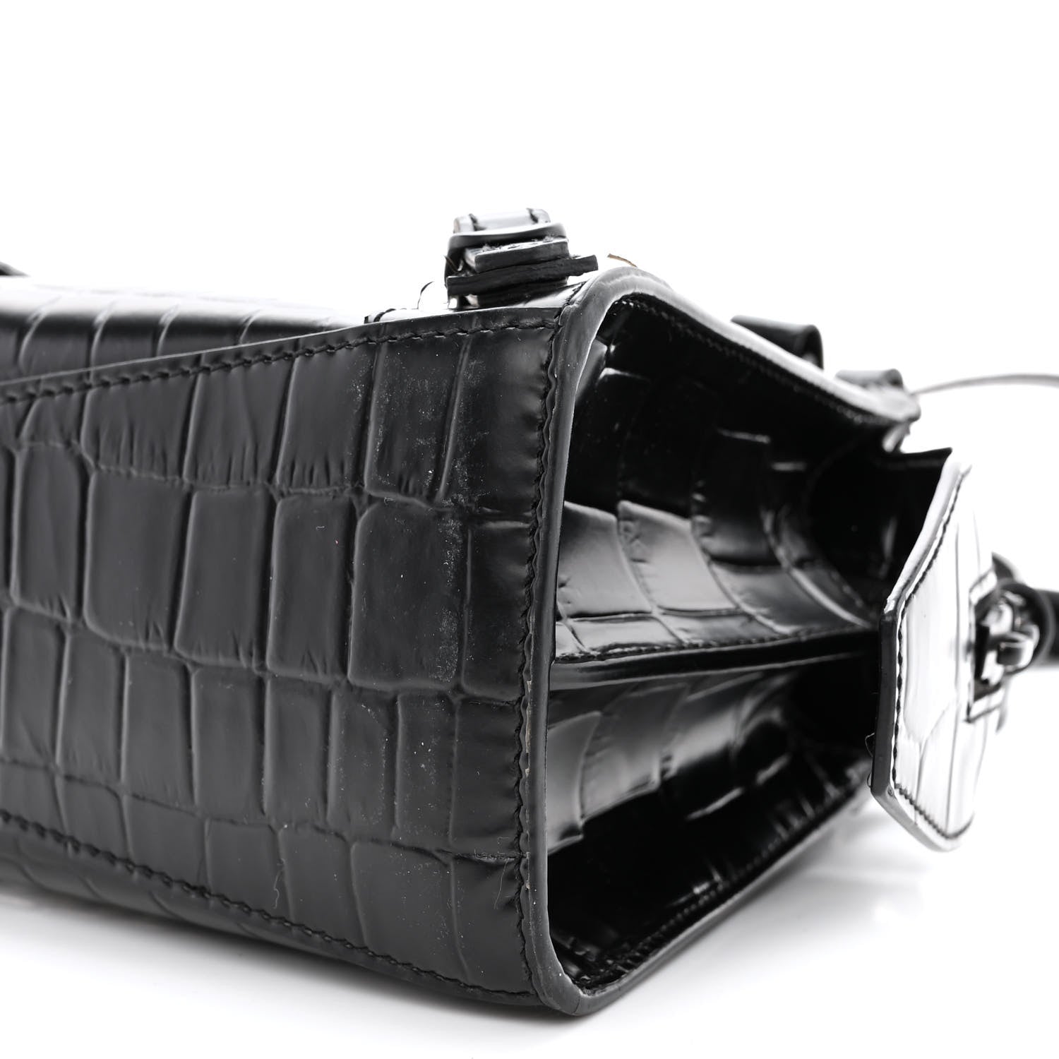 Balenciaga Semi Shiny Calfskin Crocodile Embossed Neo Classic Black Hardware Mini City Black 10 of 14