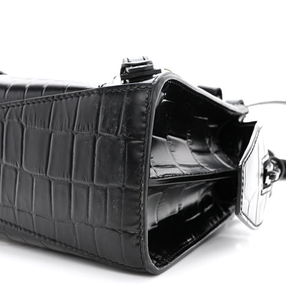Balenciaga Semi Shiny Calfskin Crocodile Embossed Neo Classic Black Hardware Mini City Black 10 of 14