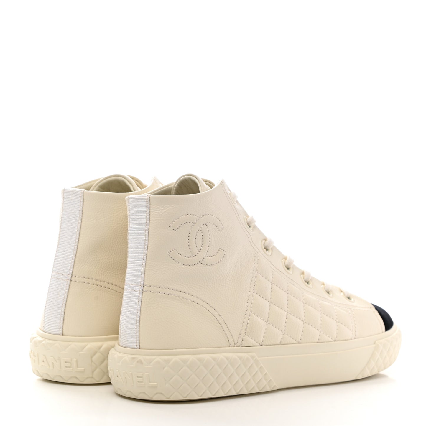 Calfskin High Top CC Sneakers 37.5 Ivory Black