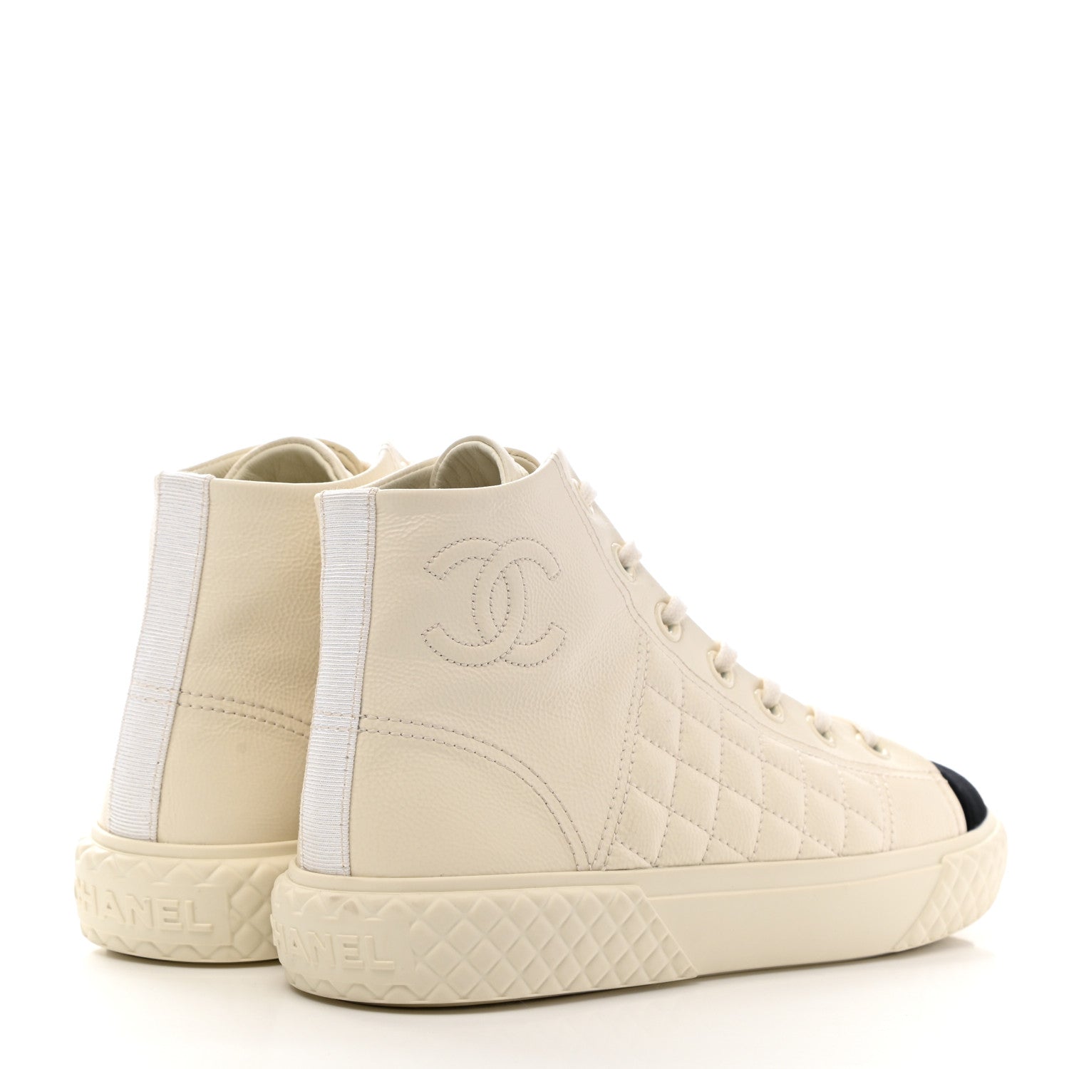 Chanel Calfskin High Top CC Sneakers 37.5 Ivory Black 4 of 9