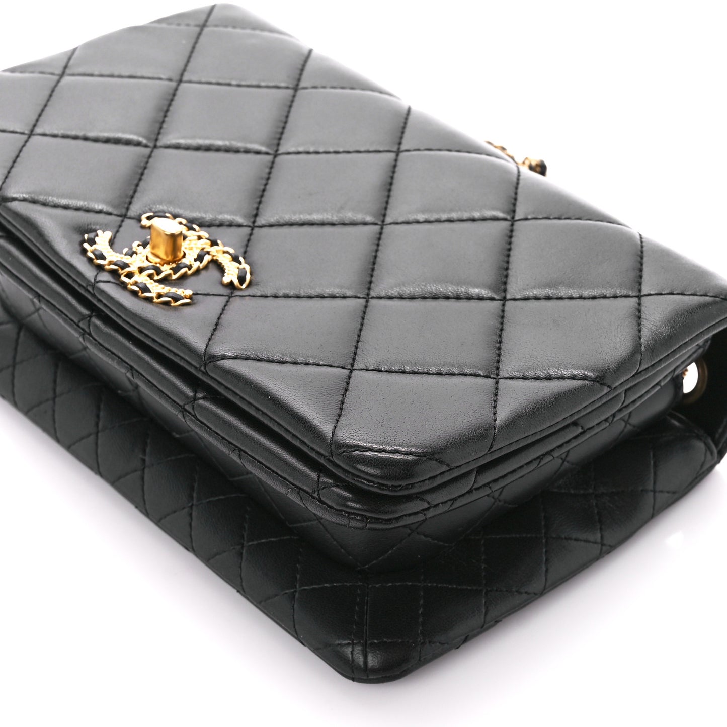 Lambskin Quilted On And On Small Chain Flap Black