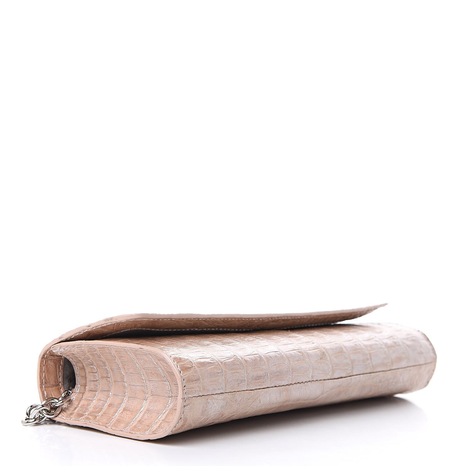 Judith Leiber Metallic Crocodile Chain Clutch Beige 4 of 7