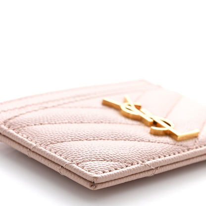 Saint Laurent Grain De Poudre Matelasse Chevron Monogram Credit Card Case Pale Pink 8 of 10