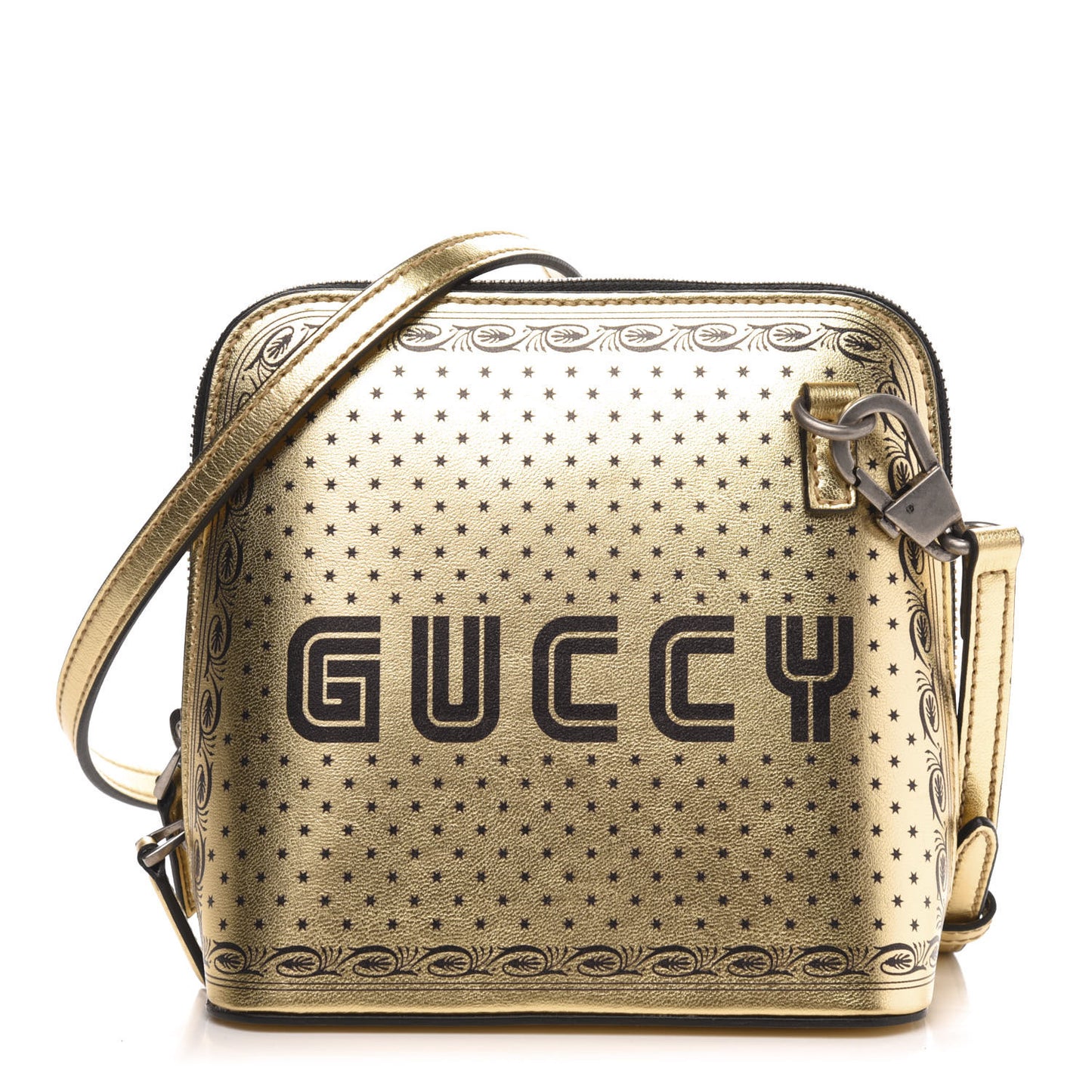 X SEGA Calfskin GUCCY Stars Mini Dome Shoulder Bag Gold