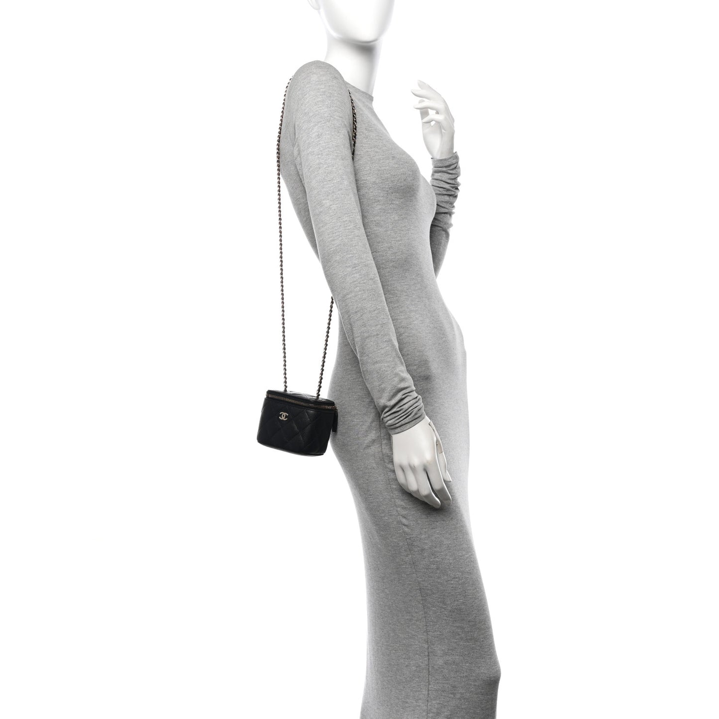 Caviar Quilted Mini Vanity Case With Chain Black