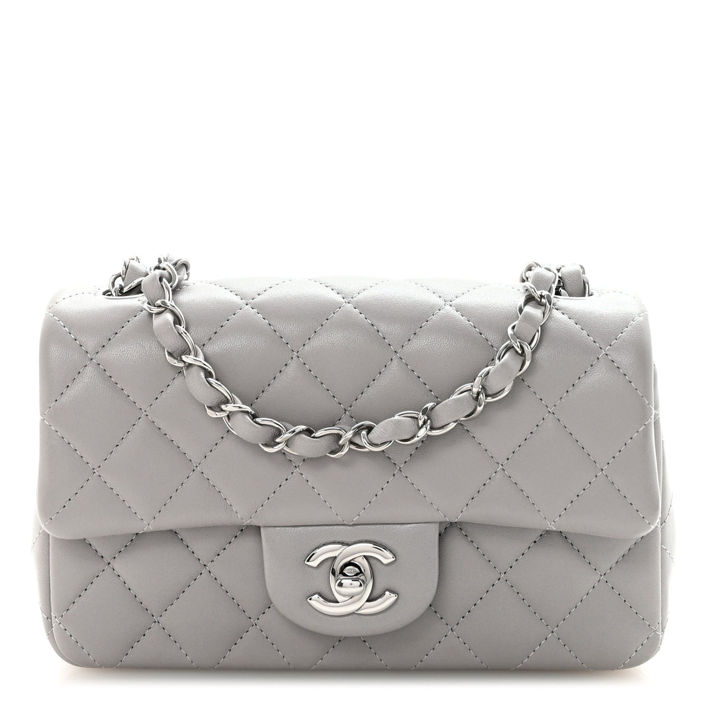 Lambskin Quilted Mini Rectangular Flap Grey