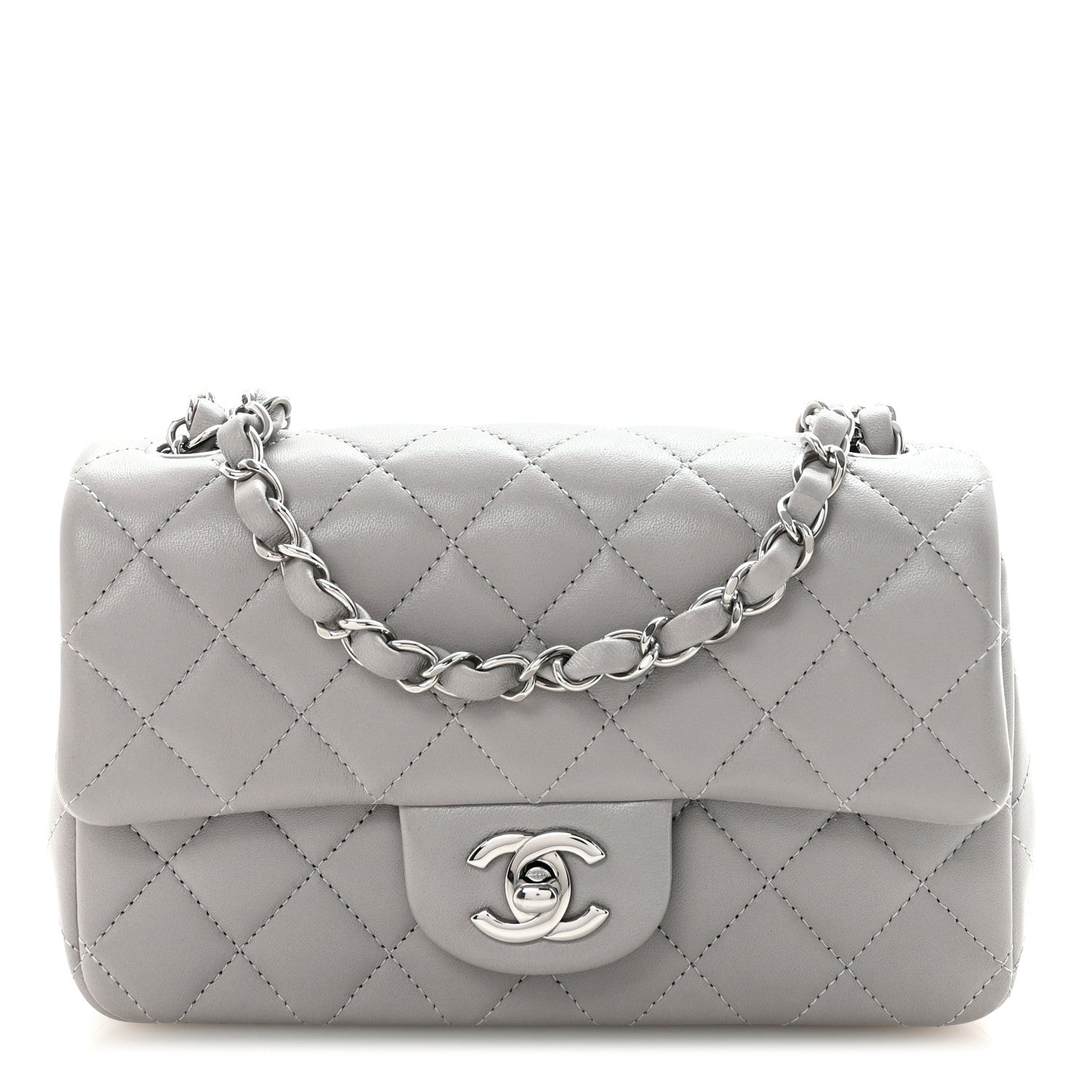 Chanel Lambskin Quilted Mini Rectangular Flap Grey 1 of 10