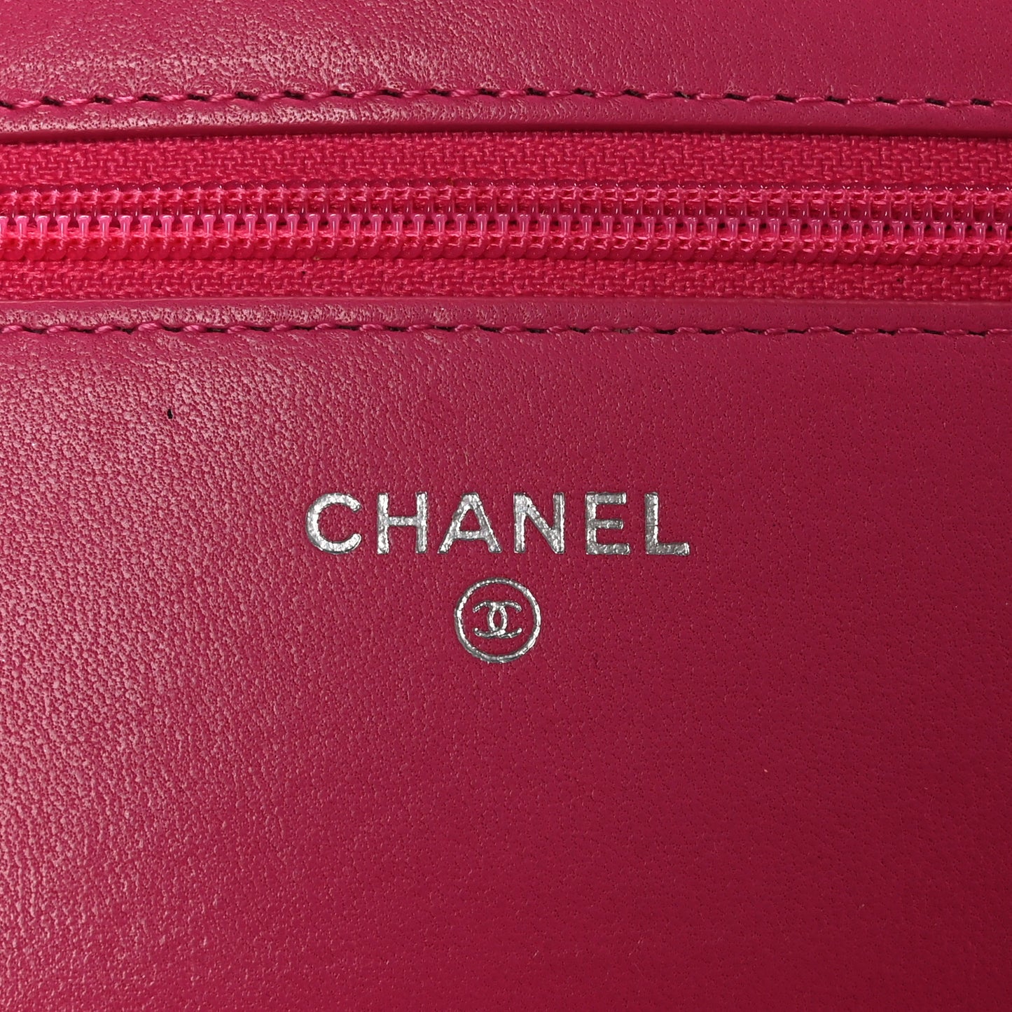 Lambskin Quilted Wallet On Chain WOC Dark Pink