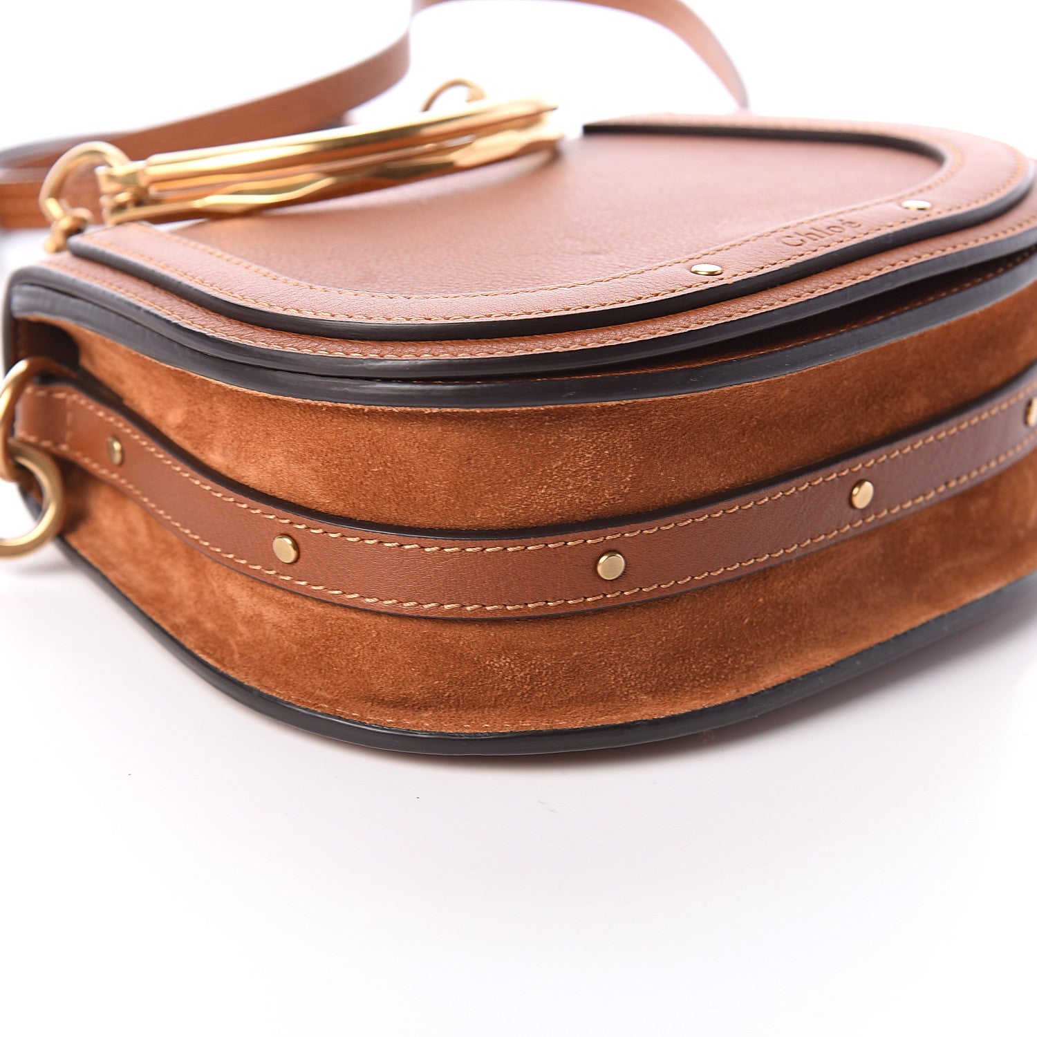 Chloe Calfskin Suede Small Nile Bracelet Bag Caramel 6 of 7