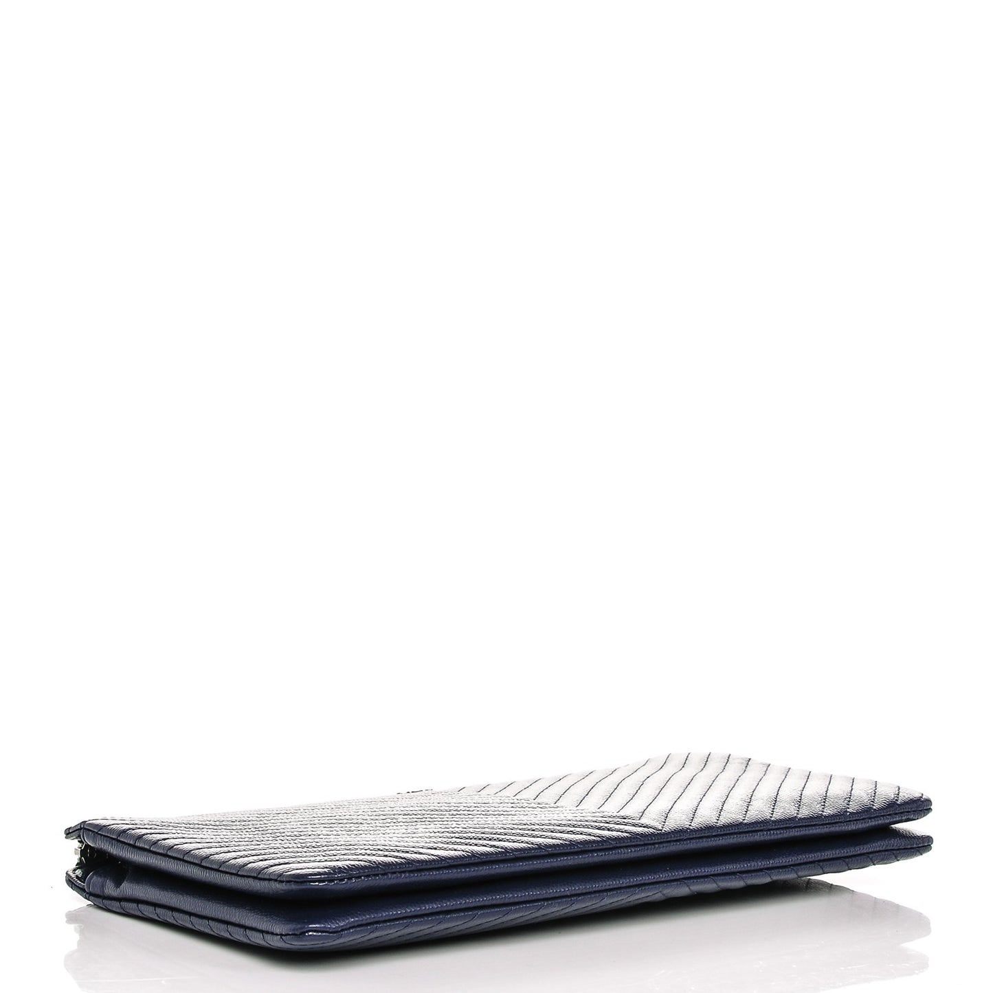 Caviar Chevron Quilted Large Zipped Clutch Navy