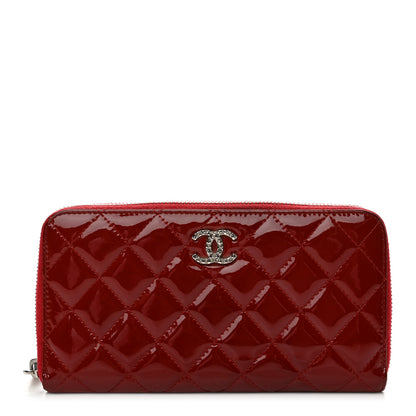 Chanel Patent Quilted Brilliant Zip Around Wallet Red 1 of 8