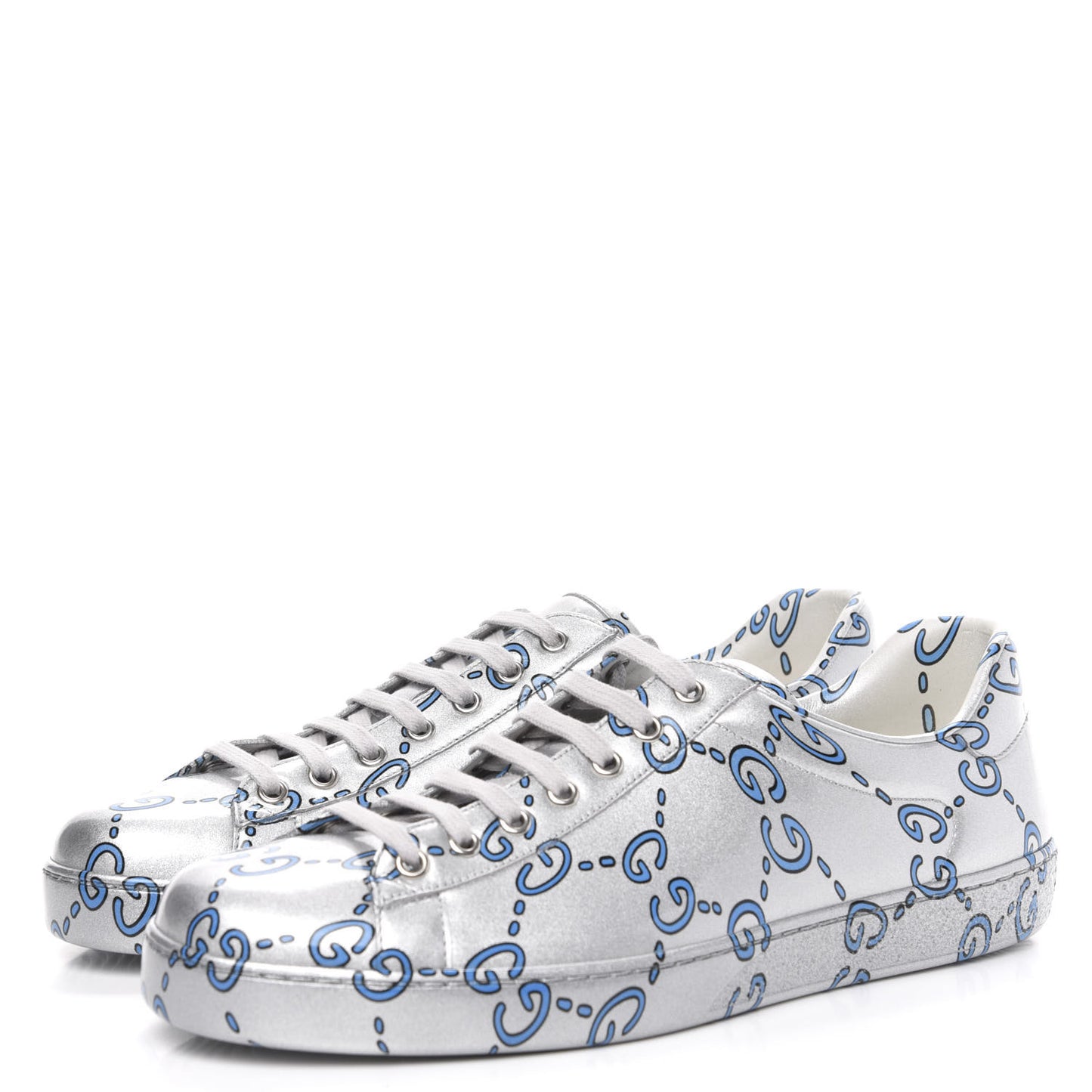 Miro Rubber Wax GucciGhost Print Mens New Ace Sneakers 9 Silver
