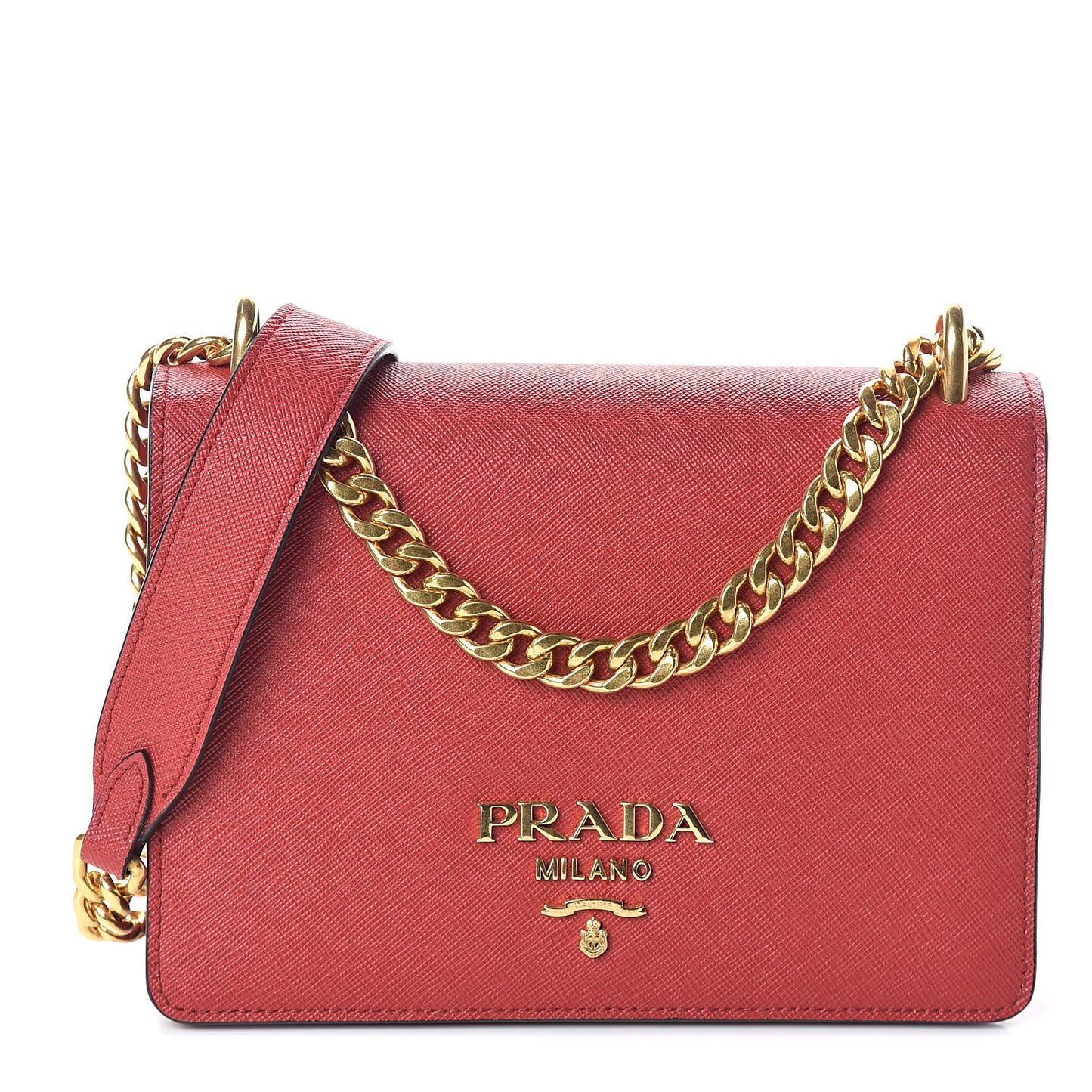 Saffiano Soft Calfskin Chain Crossbody Bag Fuoco