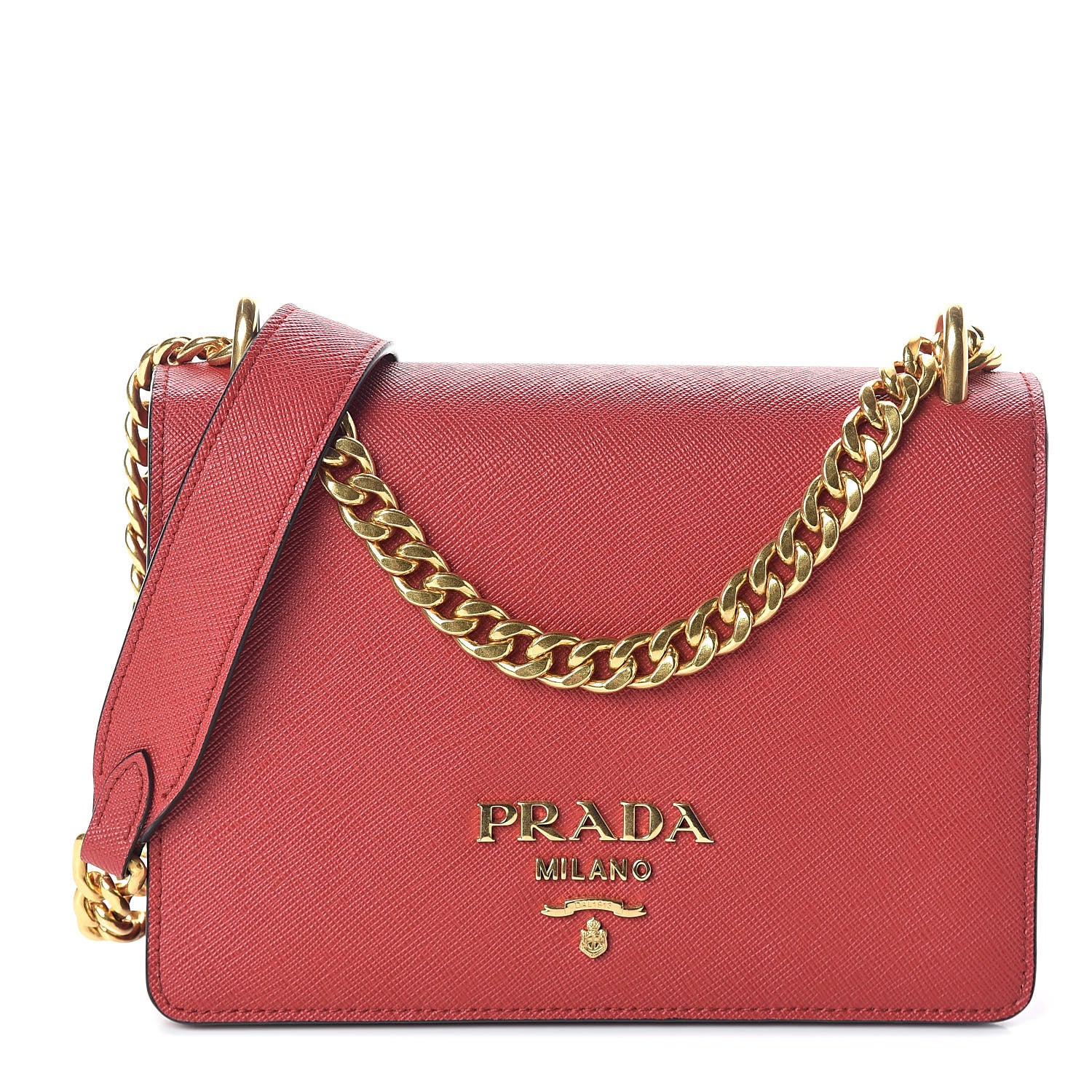 Prada Saffiano Soft Calfskin Chain Crossbody Bag Fuoco 1 of 8