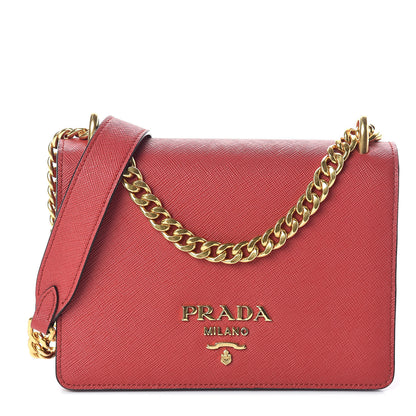 Prada Saffiano Soft Calfskin Chain Crossbody Bag Fuoco 1 of 8