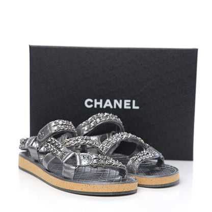 Chanel Metallic Calfskin Chain Flat Sandals 40 Silver 7 of 7