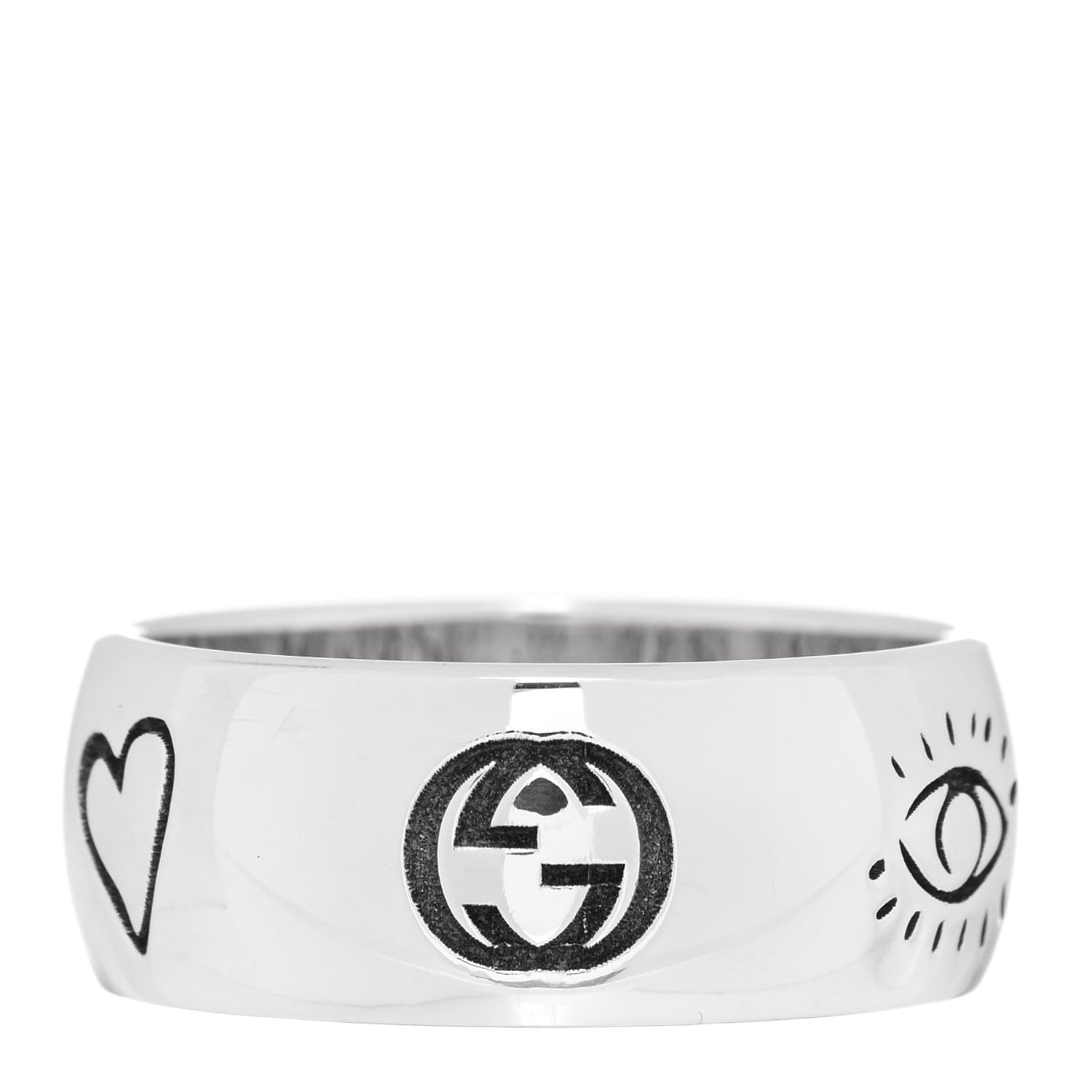 Gucci Sterling Silver Wide Blind for Love Band Ring 63 10.5 3 of 4