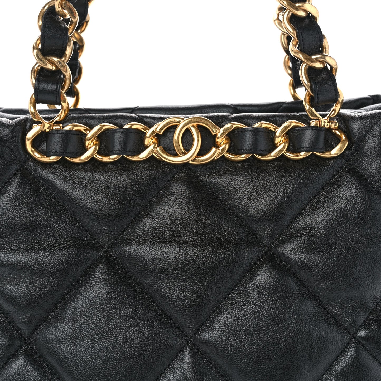 Lambskin Quilted Small Shopping Bag Black