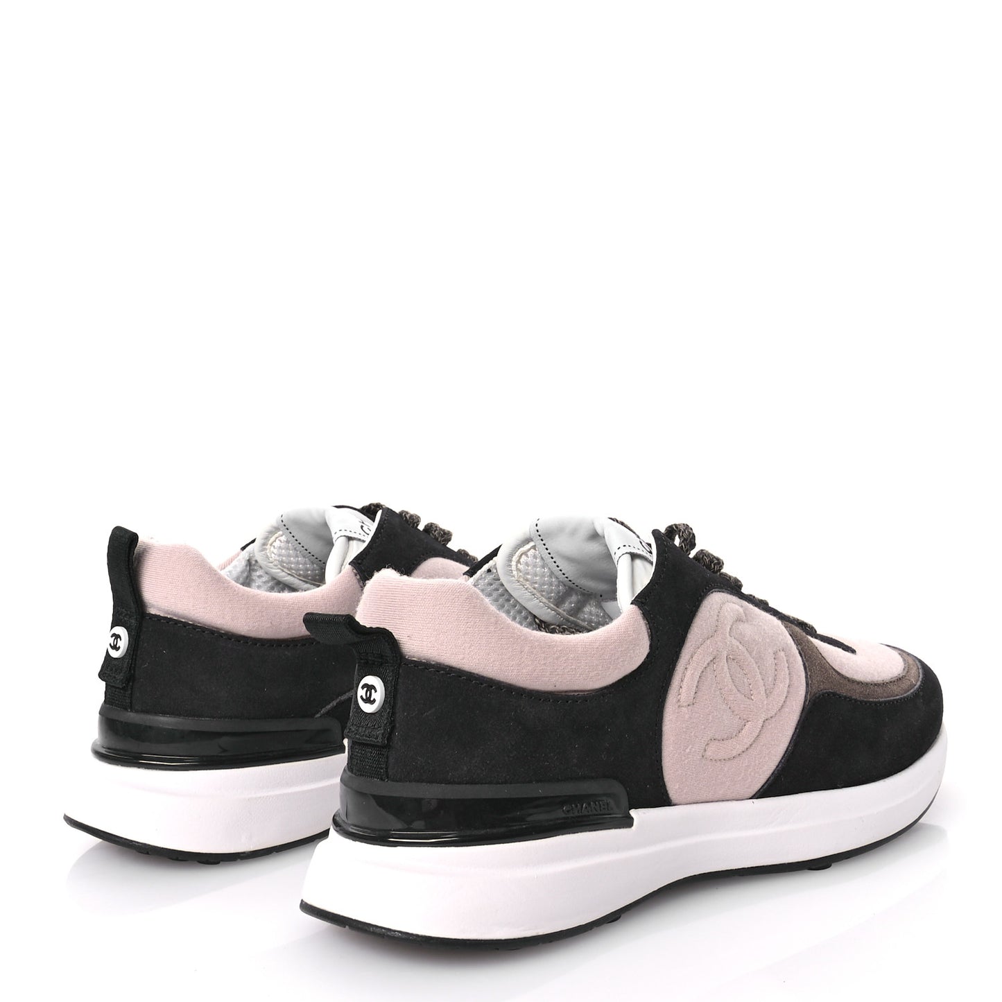 Suede Calfskin Fabric CC Sneakers 37 Dark Grey Light Pink