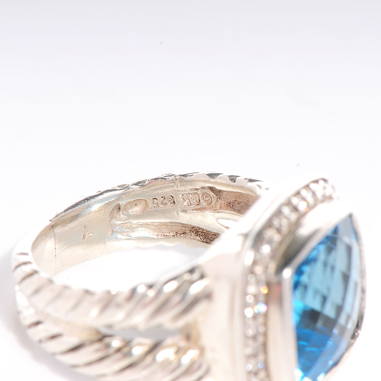 David Yurman Sterling Silver Diamond Blue Topaz 11mm Albion Ring 50 5.5 5 of 6