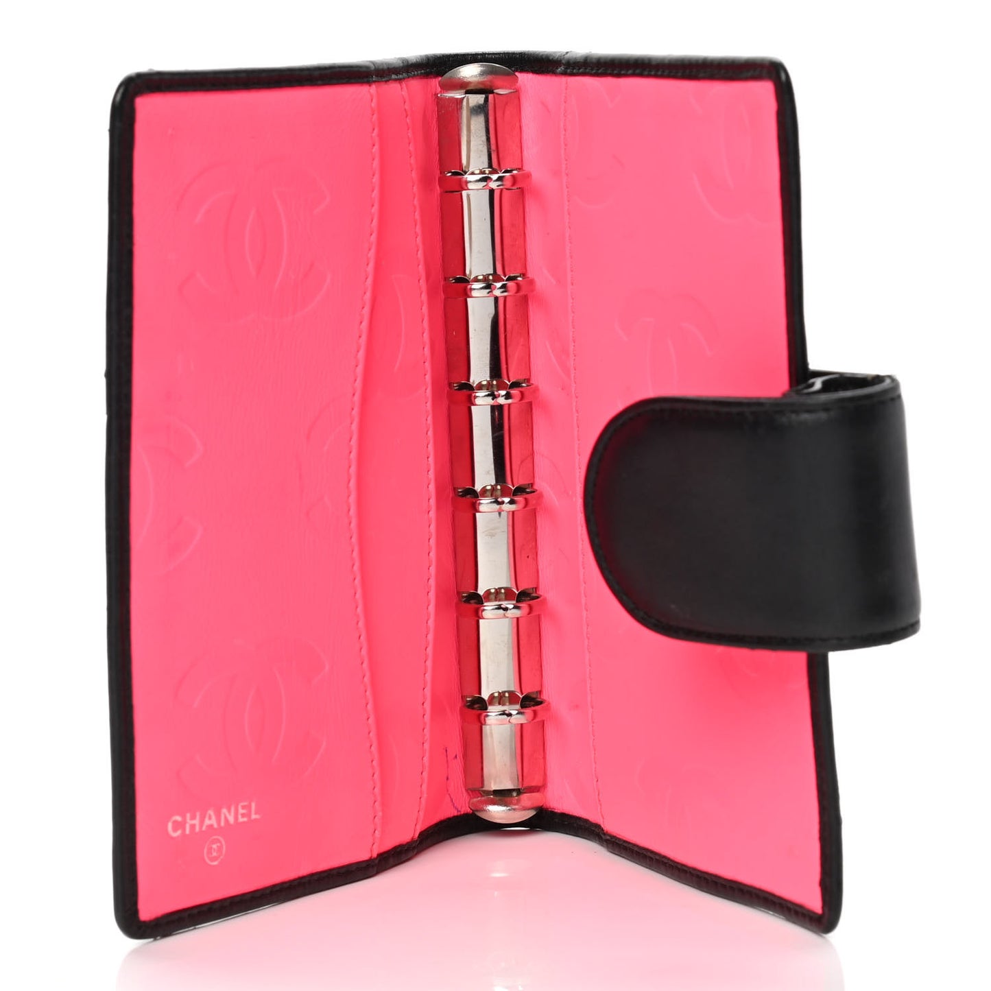 Calfskin Quilted Small Cambon Agenda Planner Black White