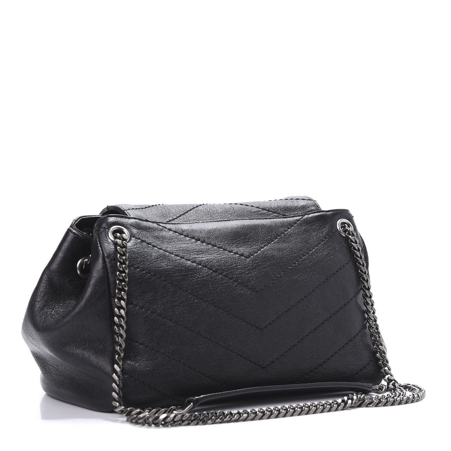 Pebbled Lambskin Chevron Monogram Small Nolita Black