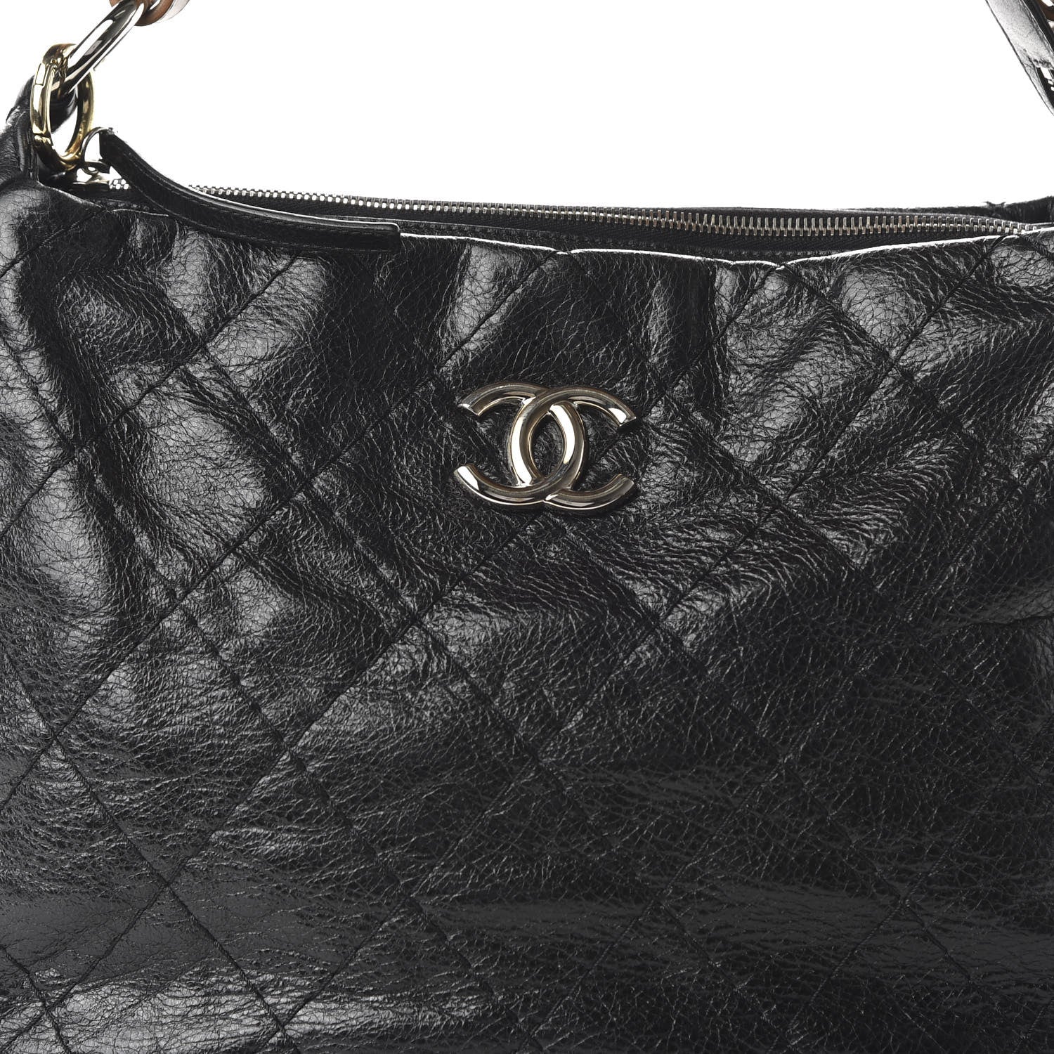 Chanel Glazed Calfskin On The Road Hobo Black 10 of 10