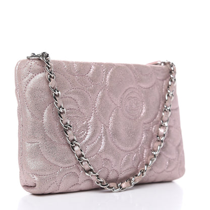 Chanel Metallic Goatskin Camellia Embossed Clutch Bag Pink 3 of 8