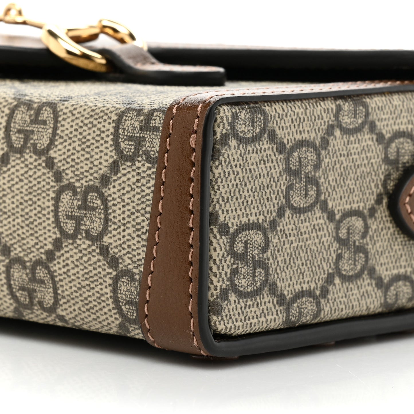 GG Supreme Monogram Mini Horsebit 1955 Shoulder Bag Beige Brown Sugar