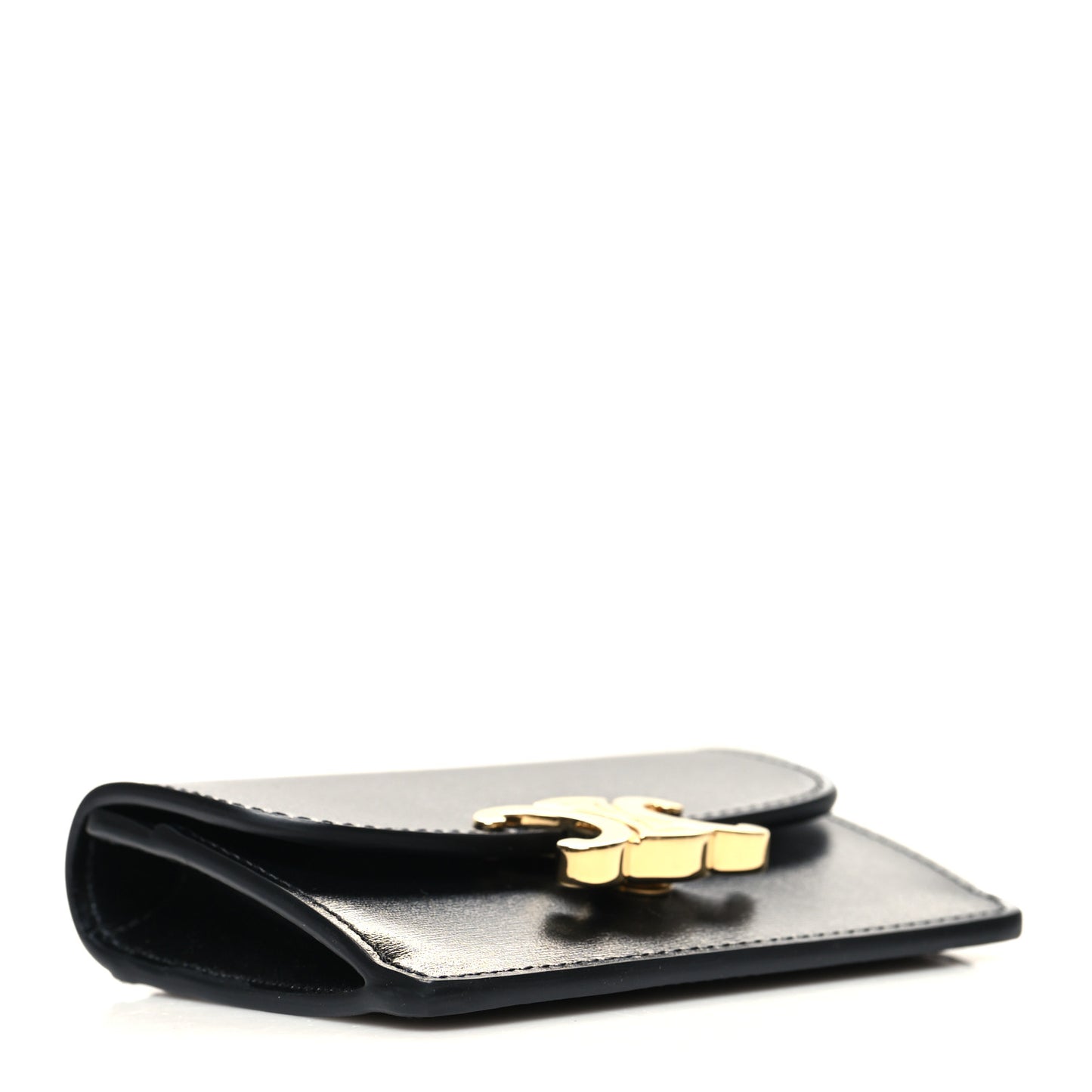 Shiny Calfskin Triomphe Flap Card Holder Black