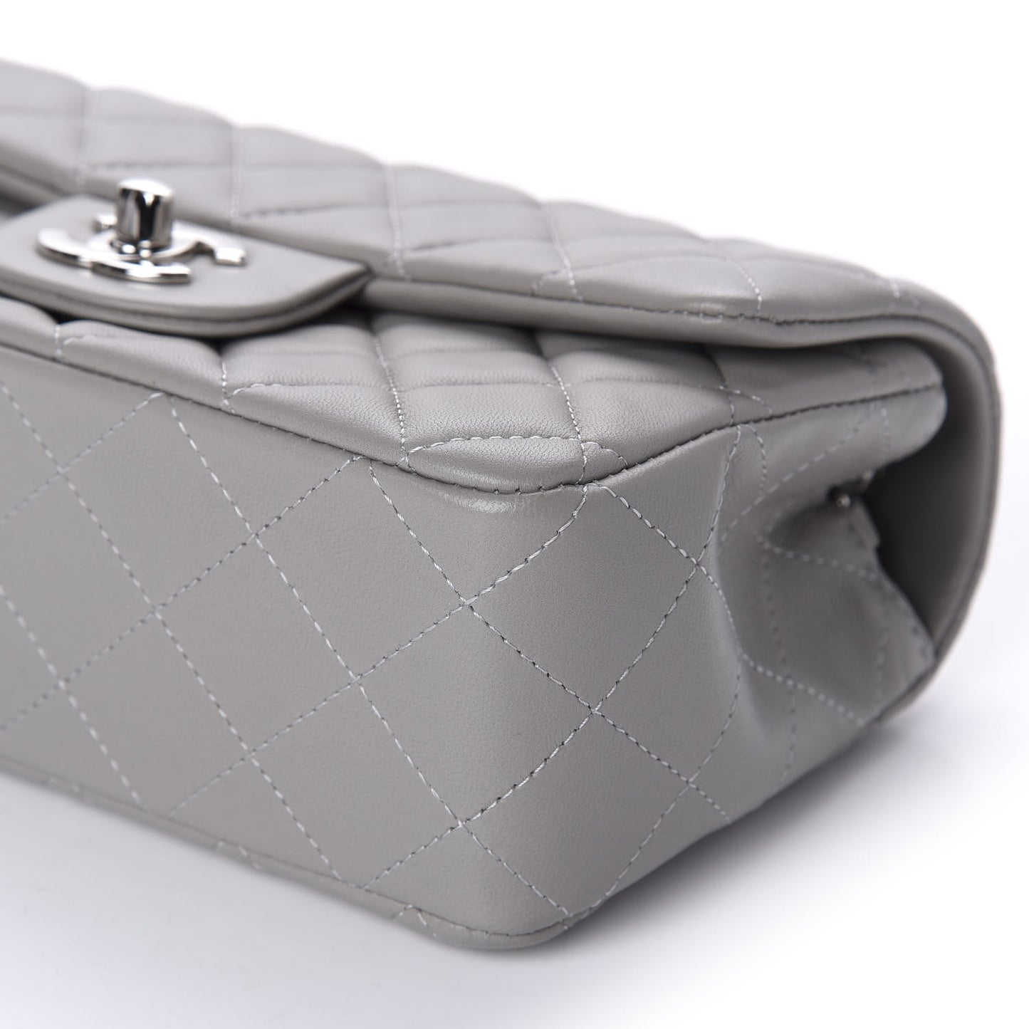 Lambskin Quilted Mini Rectangular Flap Grey