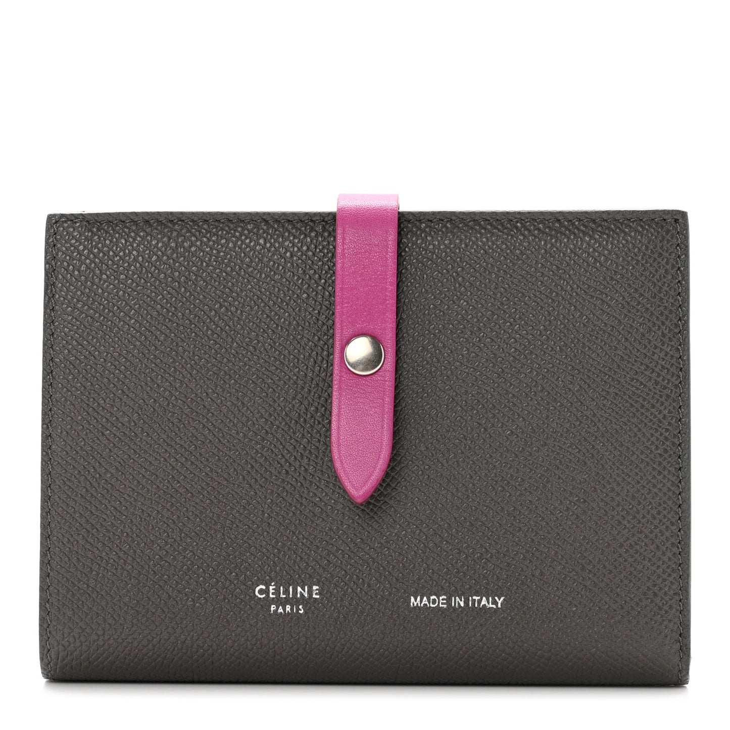 Grained Calfskin Medium Multifunction Strap Wallet Grey Magenta