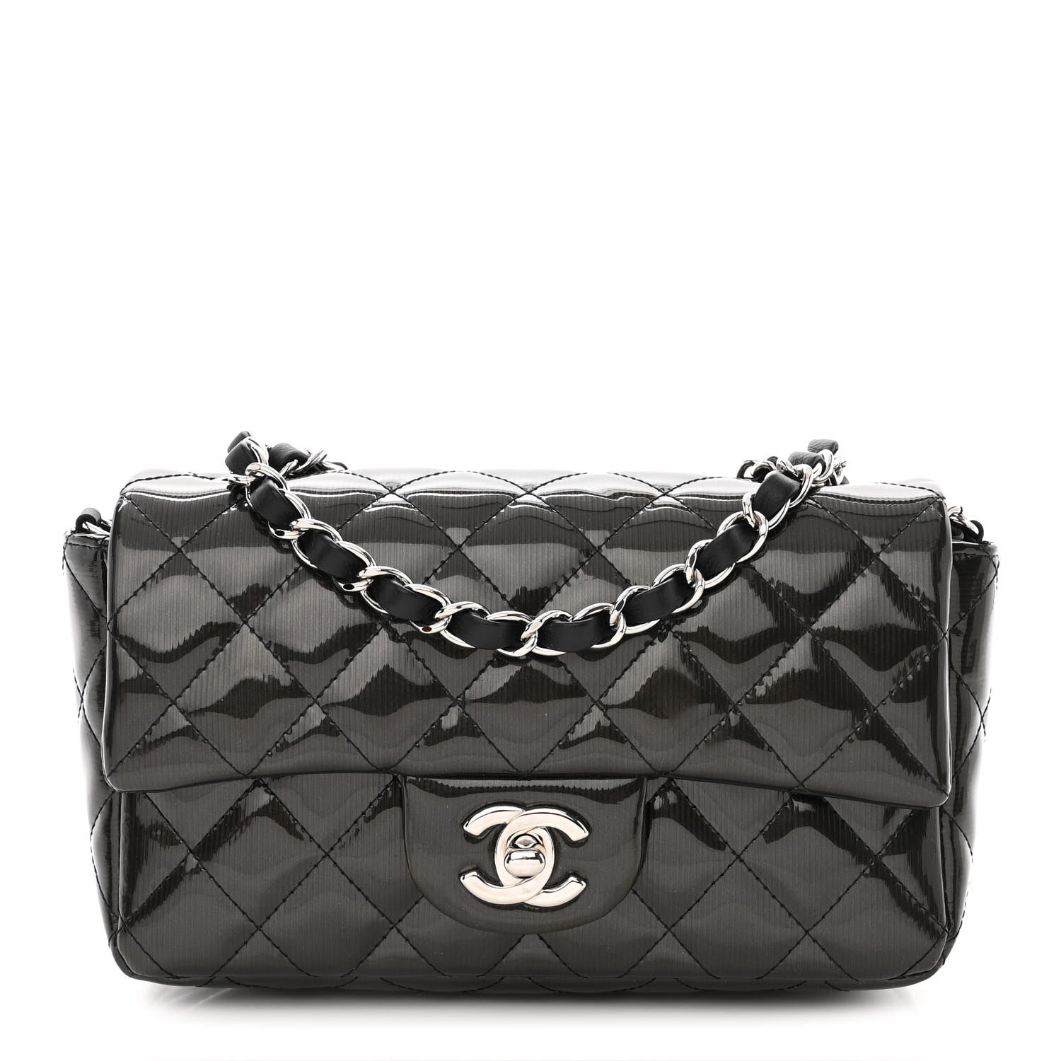 Chanel Striated Patent Quilted Mini Rectangular Flap Black 1 of 11