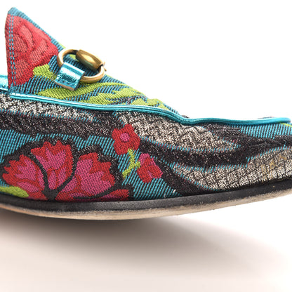Gucci Floral Jacquard Horsebit Womens Jordaan Loafers 39 Turquoise 8 of 8