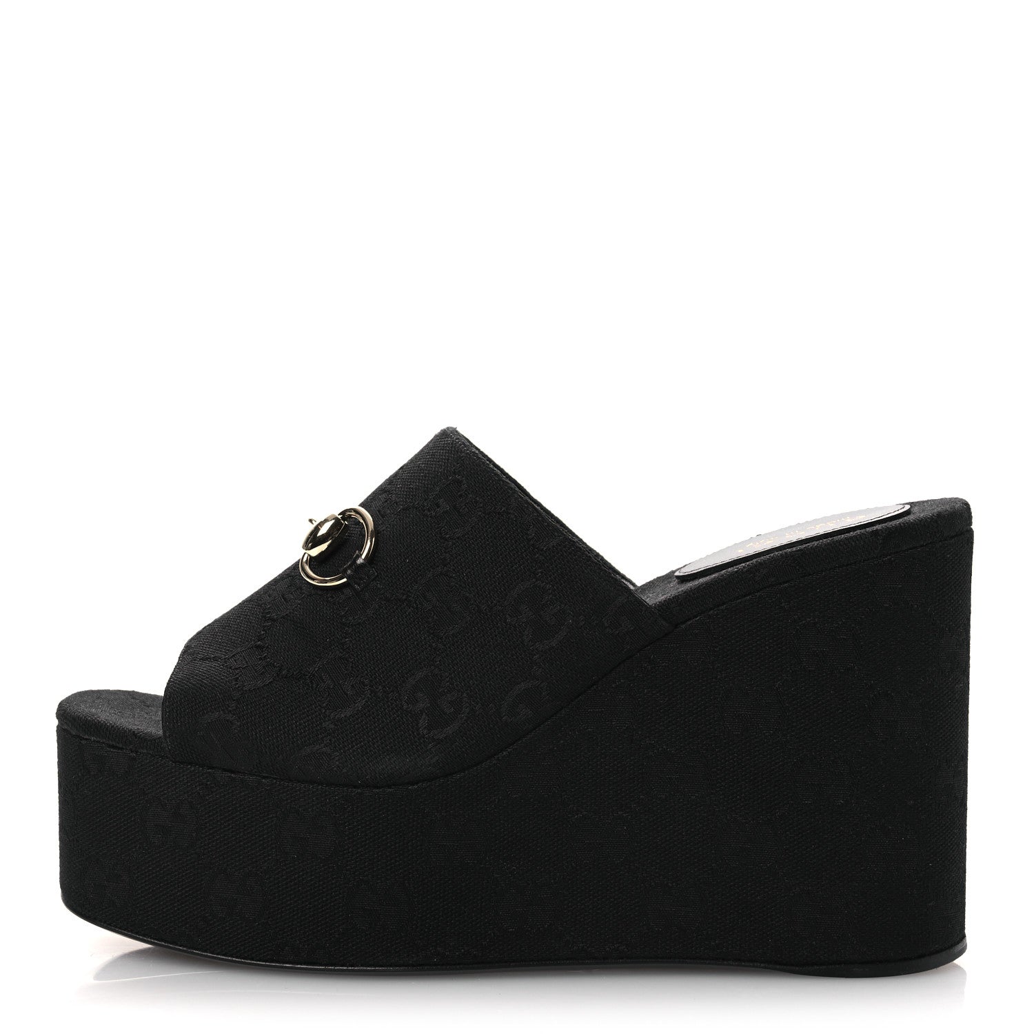 Gucci Monogram Wedge Platform Sandals 39.5 Black 1 of 11