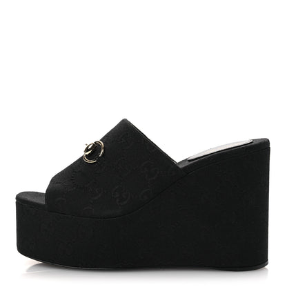 Gucci Monogram Wedge Platform Sandals 39.5 Black 1 of 11