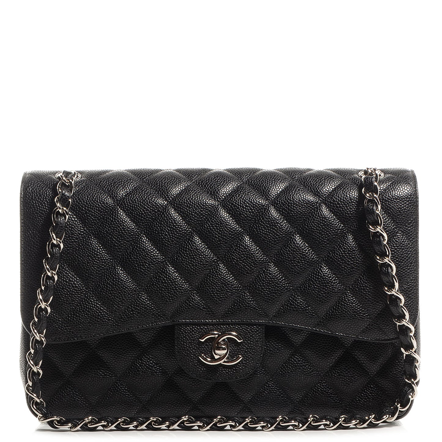 Caviar Quilted Jumbo Double Flap Black