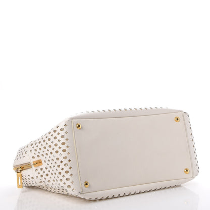 Prada Saffiano Perforated Zip Around Tote Talco 4 of 17