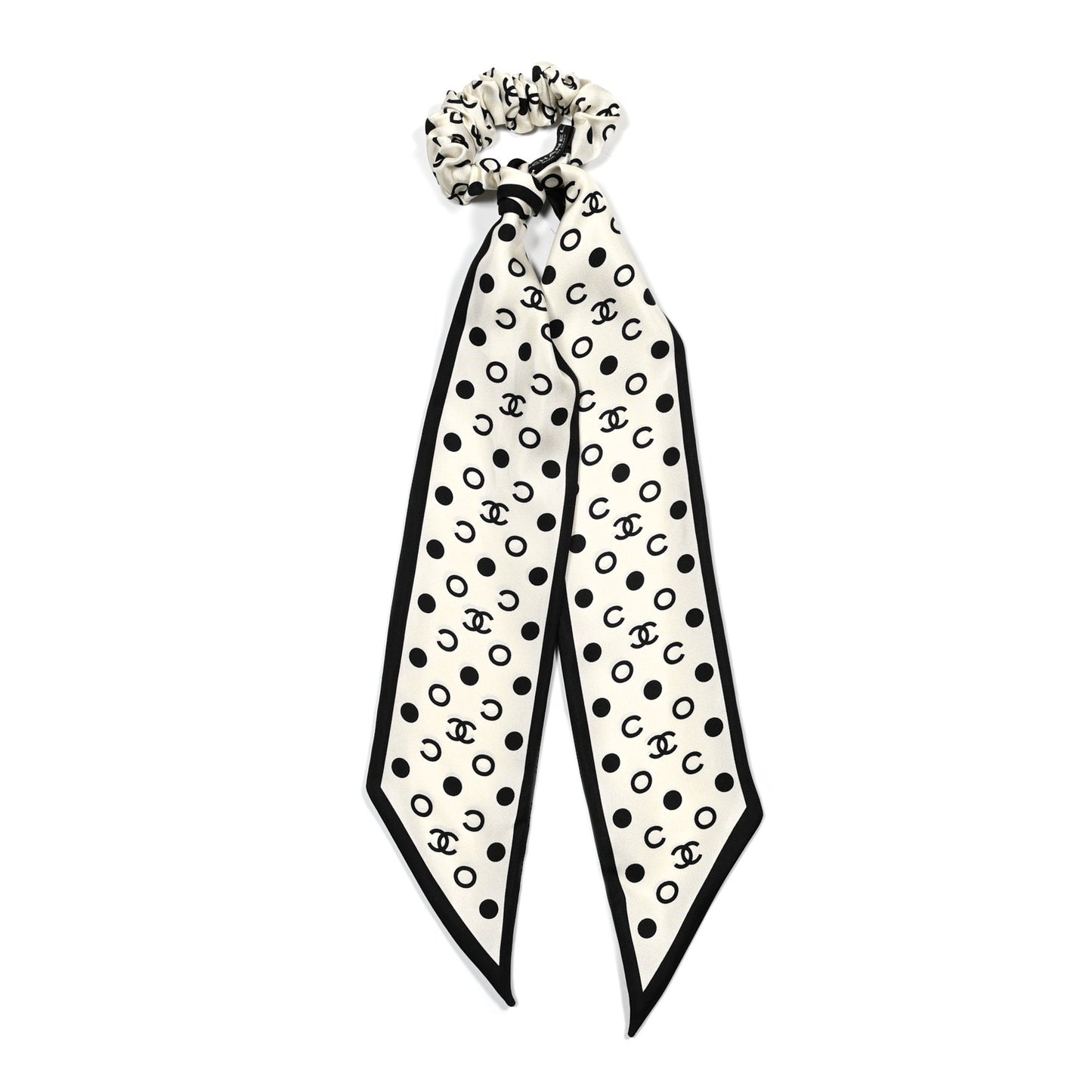 Silk CC Twilly Hair Tie Ivory Black