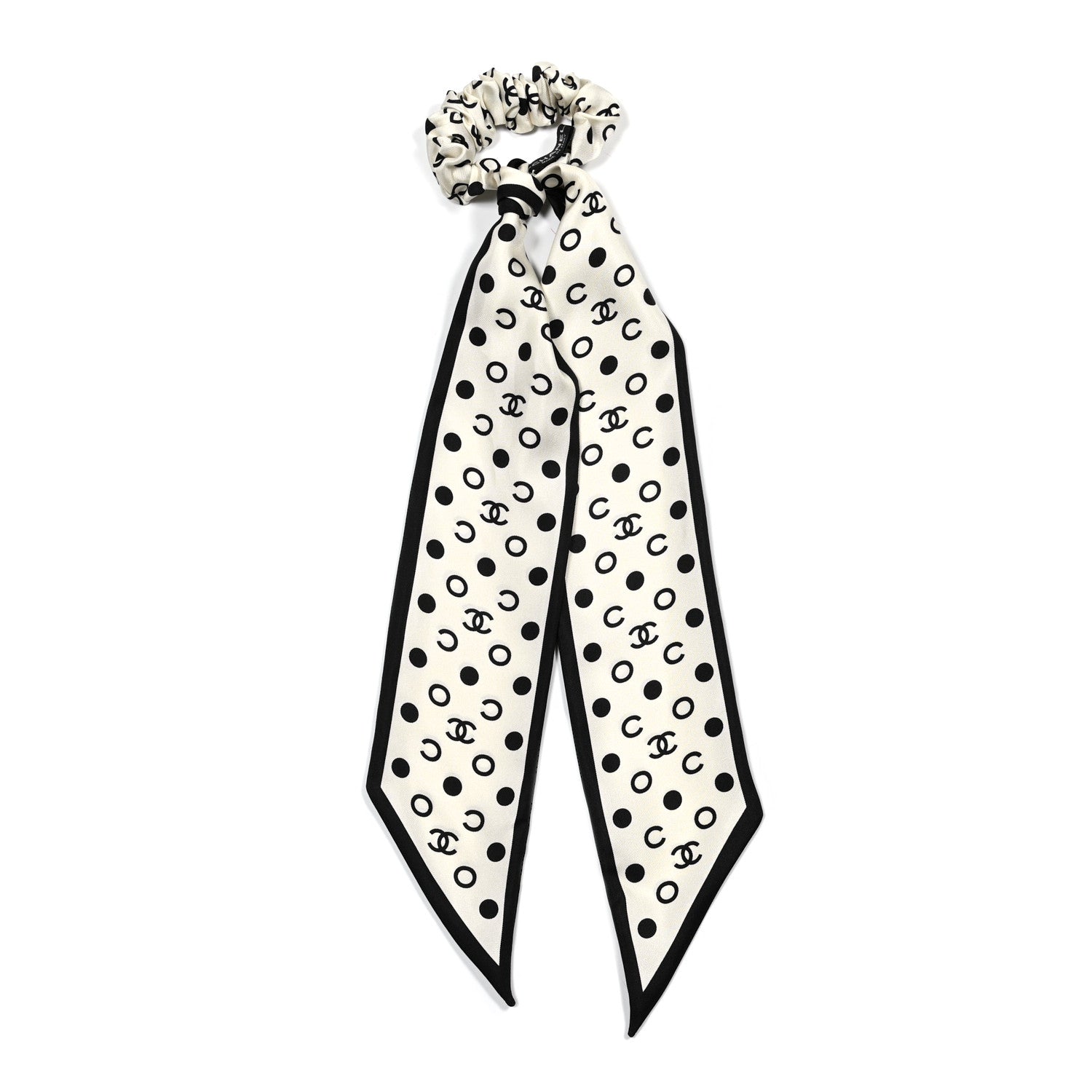 Chanel Silk CC Twilly Hair Tie Ivory Black 1 of 3